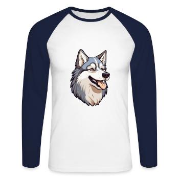 Alaskan Husky Hunderasse Cartoon Kawaii Illustratio - Unisex Baseballshirt langarm - Weiß/Navy - Vorne - Nik (191cm)