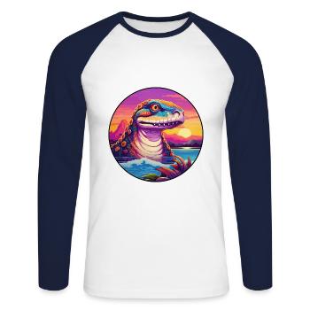 Anaconda Aquarelle Colorée Dessin Animé Kawaii Animal - T-shirt baseball manches longues Homme - blanc/marine - Devant - Nik (191cm)
