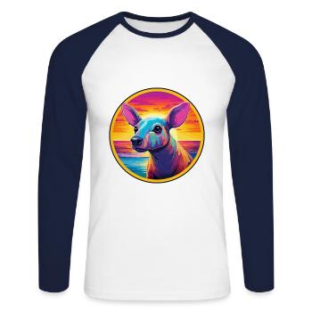 Aardvark Aquarelle Colorée Dessin Animé Kawaii Animal - T-shirt baseball manches longues Homme - blanc/marine - Devant - Nik (191cm)