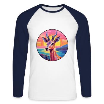 Antilope Buntes Aquarell Cartoon Kawaii Tier - Unisex Baseballshirt langarm - Weiß/Navy - Vorne - Nik (191cm)