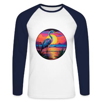 Avocet Colorful Watercolor Cartoon Kawaii Animal - Unisex Long Sleeve Baseball T-Shirt - white/navy - Front - Nik (191cm)