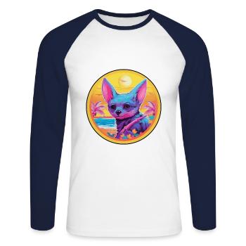 Fledermaus buntes Aquarell Cartoon Kawaii Tier - Unisex Baseballshirt langarm - Weiß/Navy - Vorne - Nik (191cm)