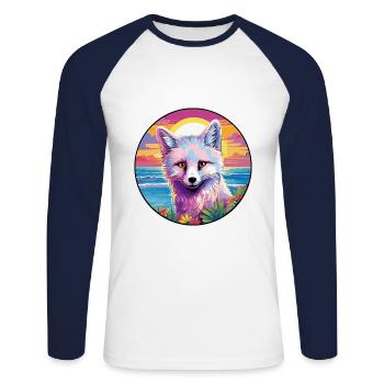 Polarfuchs Bunte Aquarell-Karikatur Kawaii Haustier - Unisex Baseballshirt langarm - Weiß/Navy - Vorne - Nik (191cm)