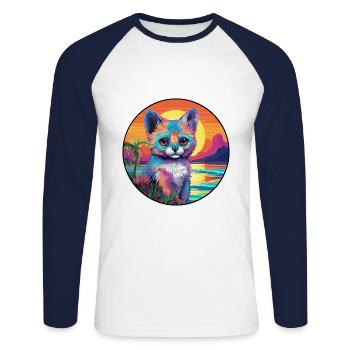 Aye Aye Bunte Aquarell-Karikatur Kawaii-Tier - Unisex Baseballshirt langarm - Weiß/Navy - Vorne - Nik (191cm)