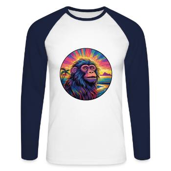 Baboon Colorful Watercolor Cartoon Kawaii Animal - Unisex Long Sleeve Baseball T-Shirt - white/navy - Front - Nik (191cm)