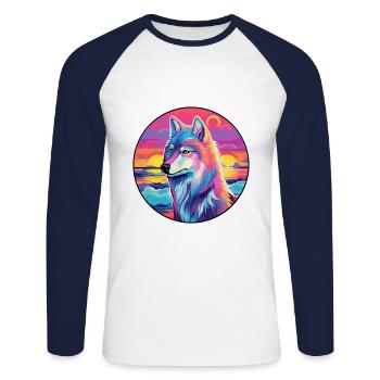 Arctic Wolf Colorful Watercolor Cartoon Kawaii Pet - Unisex Long Sleeve Baseball T-Shirt - white/navy - Front - Nik (191cm)