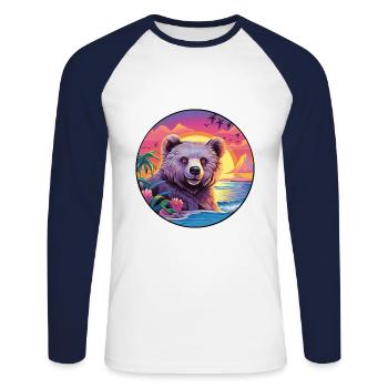 Ours Aquarelle Colorée Dessin Animé Kawaii Animal - T-shirt baseball manches longues Homme - blanc/marine - Devant - Nik (191cm)