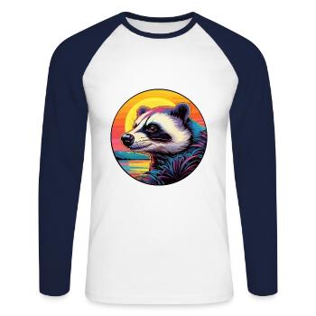 Blaireau Aquarelle Colorée Dessin Animé Kawaii Animal - T-shirt baseball manches longues Homme - blanc/marine - Devant - Nik (191cm)