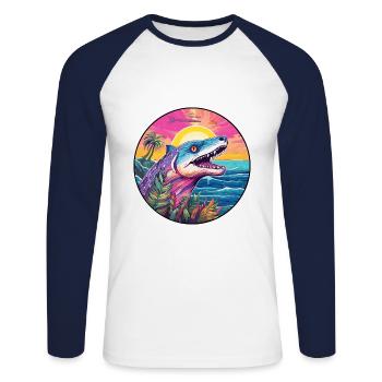 Barracuda Aquarelle Colorée Dessin Animé Kawaii Pet - T-shirt baseball manches longues Homme - blanc/marine - Devant - Nik (191cm)