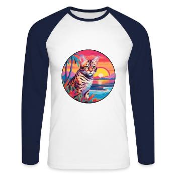 Rotluchs buntes Aquarell Karikatur Kawaii Tier - Unisex Baseballshirt langarm - Weiß/Navy - Vorne - Nik (191cm)