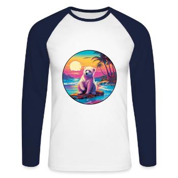 Ours Aquarelle Colorée Dessin Animé Kawaii Animal - T-shirt baseball manches longues Homme - blanc/marine - Devant - Nik (191cm)