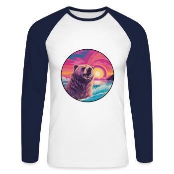 Ours Aquarelle Colorée Dessin Animé Kawaii Animal - T-shirt baseball manches longues Homme - blanc/marine - Devant - Nik (191cm)