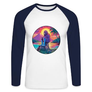 Big Foot Colorful Watercolor Cartoon Kawaii Animal - Unisex Long Sleeve Baseball T-Shirt - white/navy - Front - Nik (191cm)