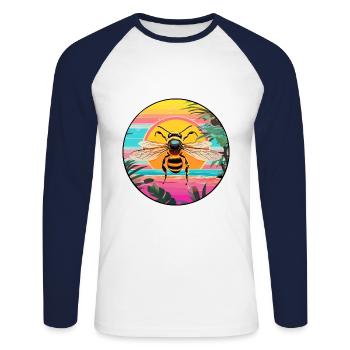Biene buntes Aquarell Cartoon Kawaii Tier - Unisex Baseballshirt langarm - Weiß/Navy - Vorne - Nik (191cm)