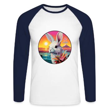 Lapin Aquarelle Colorée Dessin Animé Kawaii Animal - T-shirt baseball manches longues Homme - blanc/marine - Devant - Nik (191cm)
