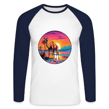 Camel Colorful Watercolor Cartoon Kawaii Animal - Unisex Long Sleeve Baseball T-Shirt - white/navy - Front - Nik (191cm)