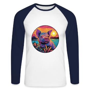 Boar Colorful Watercolor Cartoon Kawaii Animal - Unisex Long Sleeve Baseball T-Shirt - white/navy - Front - Nik (191cm)