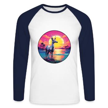 Karibu buntes Aquarell Cartoon Kawaii Tier - Unisex Baseballshirt langarm - Weiß/Navy - Vorne - Nik (191cm)