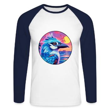 Blue Jay Colorful Watercolor Cartoon Kawaii Animal - Unisex Long Sleeve Baseball T-Shirt - white/navy - Front - Nik (191cm)