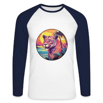Cougar Buntes Aquarell Cartoon Kawaii Tier - Unisex Baseballshirt langarm - Weiß/Navy - Vorne - Nik (191cm)