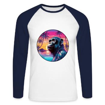 Bonobo Colorful Watercolor Cartoon Kawaii Animal - Unisex Long Sleeve Baseball T-Shirt - white/navy - Front - Nik (191cm)