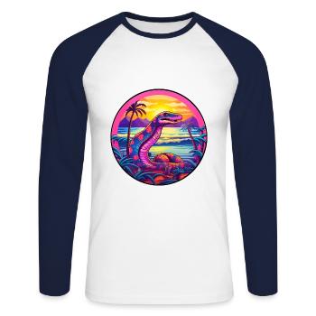 Serpent Aquarelle Colorée Dessin Animé Kawaii Animal - T-shirt baseball manches longues Homme - blanc/marine - Devant - Nik (191cm)