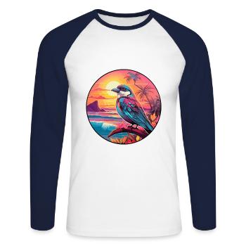 Moineau Aquarelle Colorée Dessin Animé Kawaii Animal - T-shirt baseball manches longues Homme - blanc/marine - Devant - Nik (191cm)