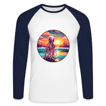 Squid Colorful Watercolor Cartoon Kawaii Animal - Unisex Long Sleeve Baseball T-Shirt - white/navy - Front - Nik (191cm)
