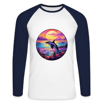 Orca Buntes Aquarell Cartoon Kawaii Tier - Unisex Baseballshirt langarm - Weiß/Navy - Vorne - Nik (191cm)