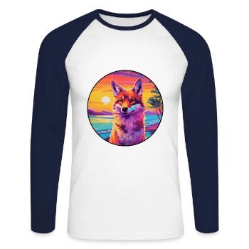Coyote Colorful Watercolor Cartoon Kawaii Animal - Unisex Long Sleeve Baseball T-Shirt - white/navy - Front - Nik (191cm)