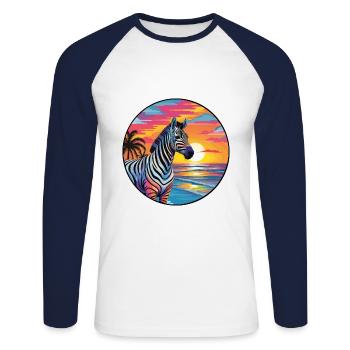 Zebra buntes Aquarell Cartoon Kawaii Tier - Unisex Baseballshirt langarm - Weiß/Navy - Vorne - Nik (191cm)