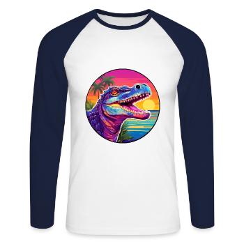Crocodile Aquarelle Colorée Dessin Animé Kawaii Pet - T-shirt baseball manches longues Homme - blanc/marine - Devant - Nik (191cm)