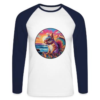 Squirrel Colorful Watercolor Cartoon Kawaii Animal - Unisex Long Sleeve Baseball T-Shirt - white/navy - Front - Nik (191cm)