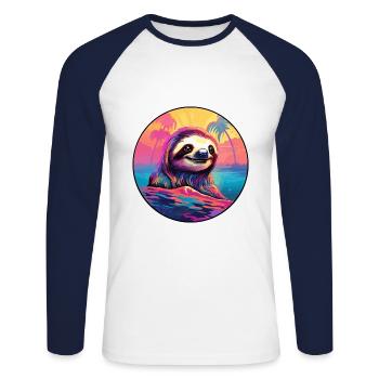 Faultier buntes Aquarell Cartoon Kawaii Tier - Unisex Baseballshirt langarm - Weiß/Navy - Vorne - Nik (191cm)