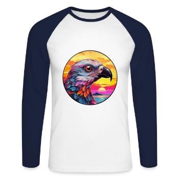 Kuckuck buntes Aquarell Cartoon Kawaii Tier - Unisex Baseballshirt langarm - Weiß/Navy - Vorne - Nik (191cm)