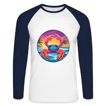 Crab Colorful Watercolor Cartoon Kawaii Animal - Unisex Long Sleeve Baseball T-Shirt - white/navy - Front - Nik (191cm)