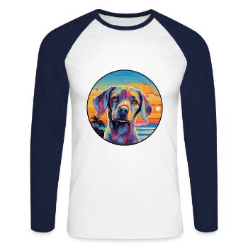 Dog Colorful Watercolor Cartoon Kawaii Animal - Unisex Long Sleeve Baseball T-Shirt - white/navy - Front - Nik (191cm)
