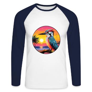 Pic Aquarelle Colorée Dessin Animé Kawaii Pet - T-shirt baseball manches longues Homme - blanc/marine - Devant - Nik (191cm)
