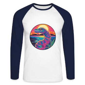 Cobra Aquarelle Colorée Dessin Animé Kawaii Animal - T-shirt baseball manches longues Homme - blanc/marine - Devant - Nik (191cm)