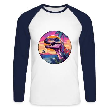 Dinosaur Colorful Watercolor Cartoon Kawaii Animal - Unisex Long Sleeve Baseball T-Shirt - white/navy - Front - Nik (191cm)