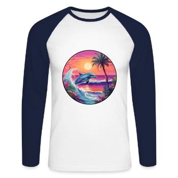Delfin buntes Aquarell Cartoon Kawaii Tier - Unisex Baseballshirt langarm - Weiß/Navy - Vorne - Nik (191cm)