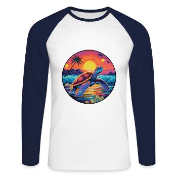 Turtle Colorful Watercolor Cartoon Kawaii Animal - Unisex Long Sleeve Baseball T-Shirt - white/navy - Front - Nik (191cm)