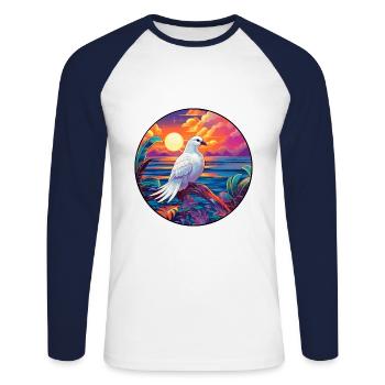 Colombe Aquarelle Colorée Dessin Animé Kawaii Animal - T-shirt baseball manches longues Homme - blanc/marine - Devant - Nik (191cm)