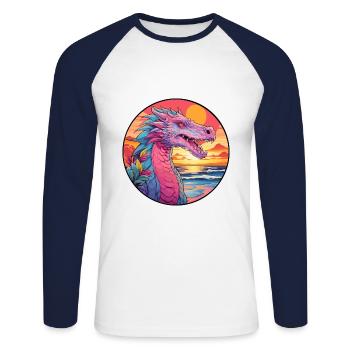 Drache Buntes Aquarell Cartoon Kawaii Tier - Unisex Baseballshirt langarm - Weiß/Navy - Vorne - Nik (191cm)