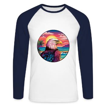 Aigle Aquarelle Colorée Dessin Animé Kawaii Animal - T-shirt baseball manches longues Homme - blanc/marine - Devant - Nik (191cm)