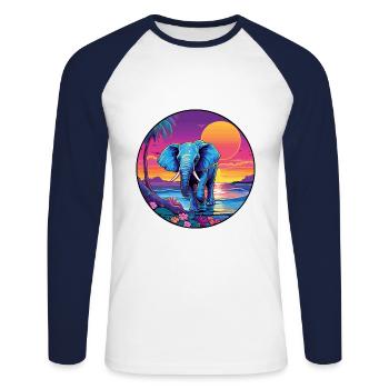 Elephant Colorful Watercolor Cartoon Kawaii Animal - Unisex Long Sleeve Baseball T-Shirt - white/navy - Front - Nik (191cm)