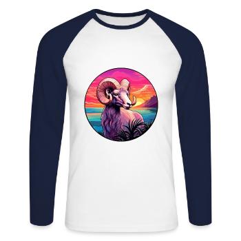 Ram Colorful Watercolor Cartoon Kawaii Animal - Unisex Long Sleeve Baseball T-Shirt - white/navy - Front - Nik (191cm)