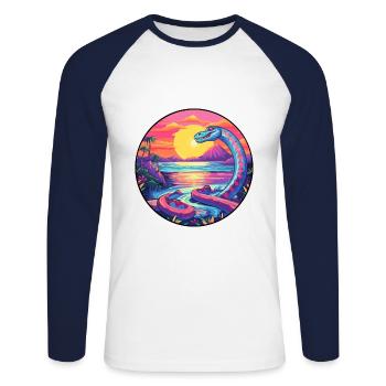 Ver de terre coloré aquarelle dessin animé kawaii animal de compagnie - T-shirt baseball manches longues Homme - blanc/marine - Devant - Nik (191cm)