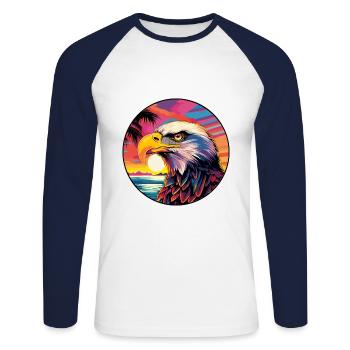 Aigle Aquarelle Colorée Dessin Animé Kawaii Animal - T-shirt baseball manches longues Homme - blanc/marine - Devant - Nik (191cm)