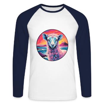 Schaf Buntes Aquarell Cartoon Kawaii Tier - Unisex Baseballshirt langarm - Weiß/Navy - Vorne - Nik (191cm)
